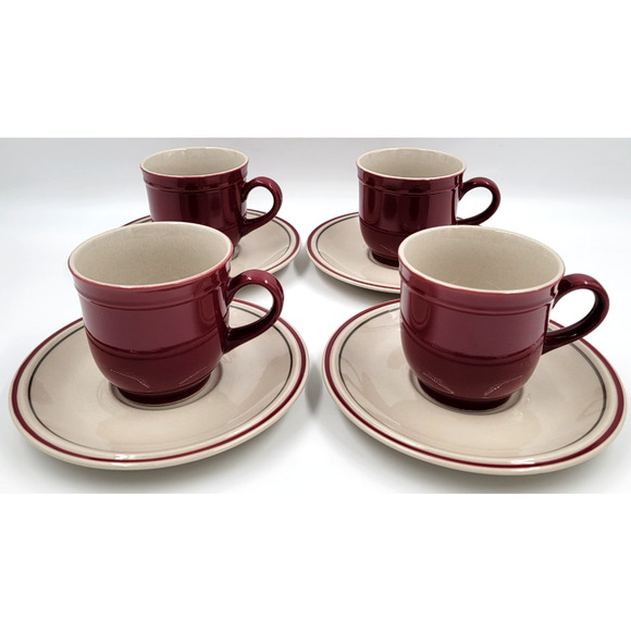 Newcor Regency Williamsburg Cup & Saucer Set Japan Red Floral Stoneware Set of 4 - Picture 4 of 16